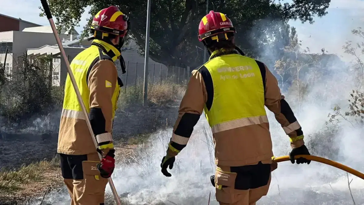 Bomberos de Le&oacute;n en el incendio en Armunia